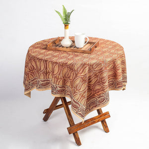 Brown - Original Pedana Kalamkari Block Printed Cotton Table Cover (45 x 45 in)