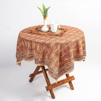 Brown - Original Pedana Kalamkari Block Printed Cotton Table Cover (45 x 45 in)