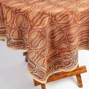 Brown - Original Pedana Kalamkari Block Printed Cotton Table Cover (45 x 45 in)