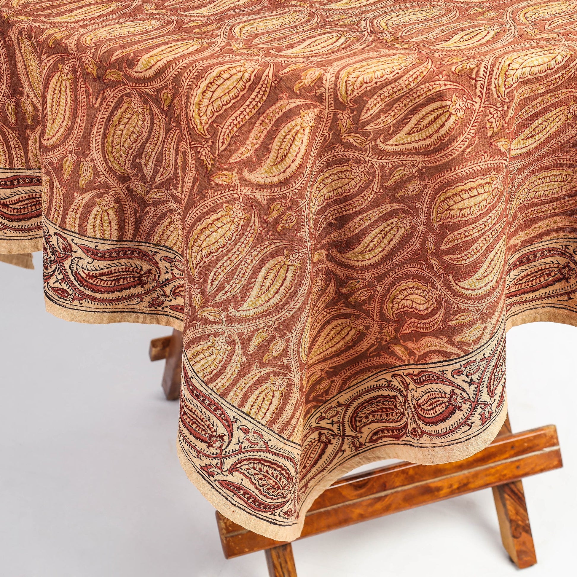 Brown - Original Pedana Kalamkari Block Printed Cotton Table Cover (45 x 45 in)