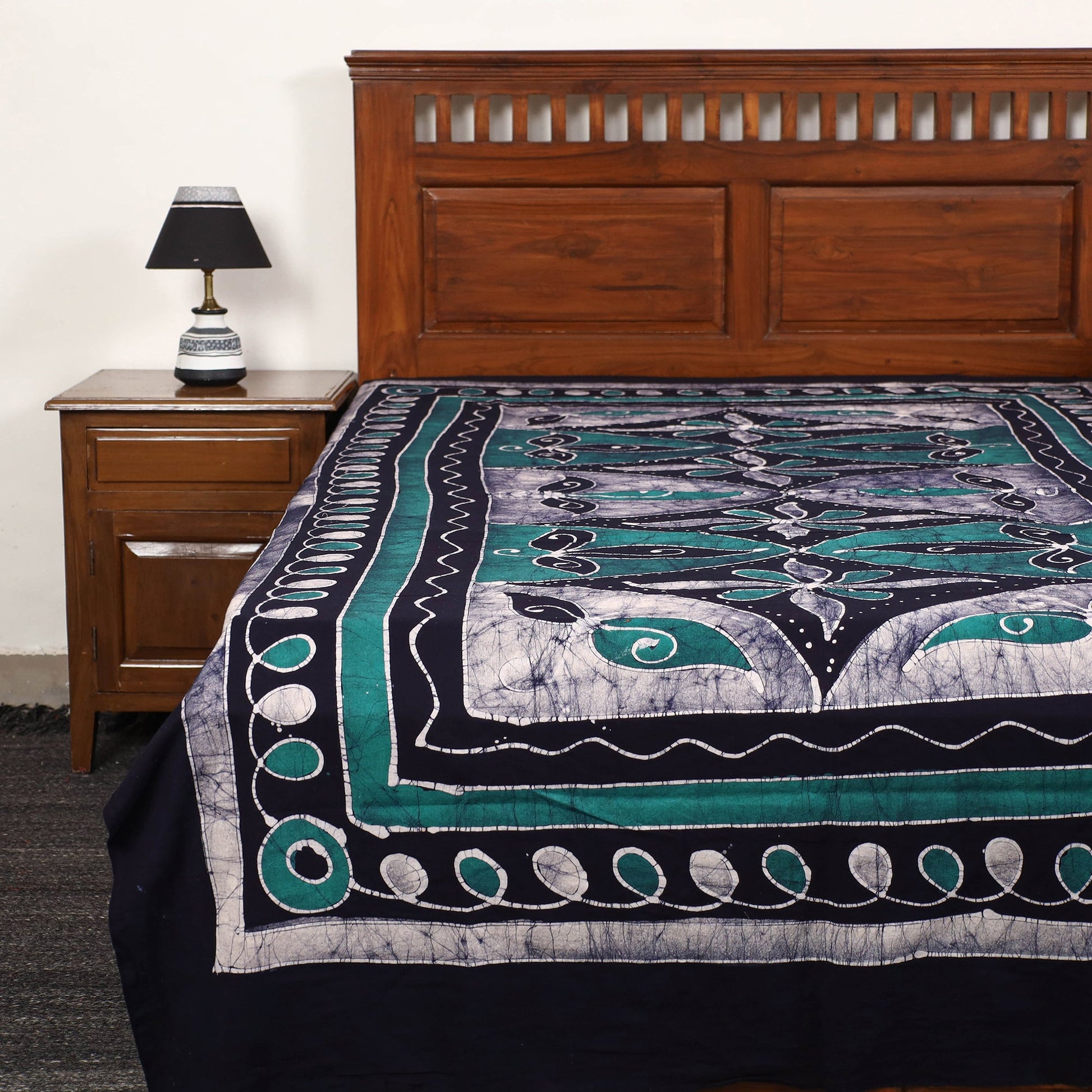Blue - Hand Batik Printed Cotton Single Bed Cover (96 x 59 in) 39