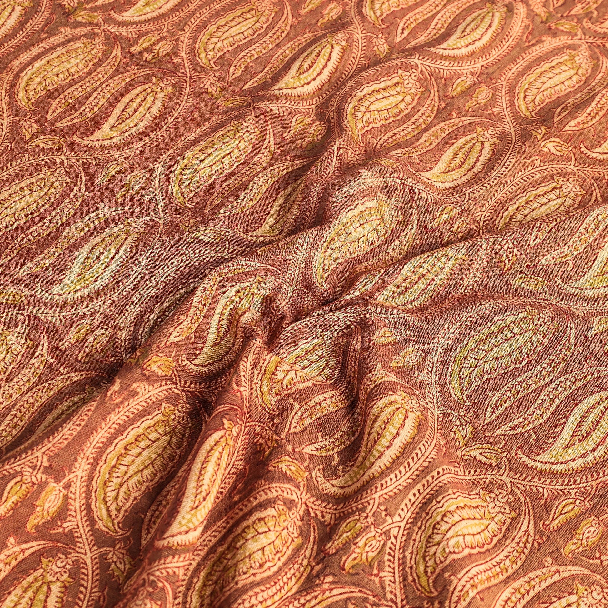 Brown - Original Pedana Kalamkari Block Printed Cotton Table Cover (45 x 45 in)