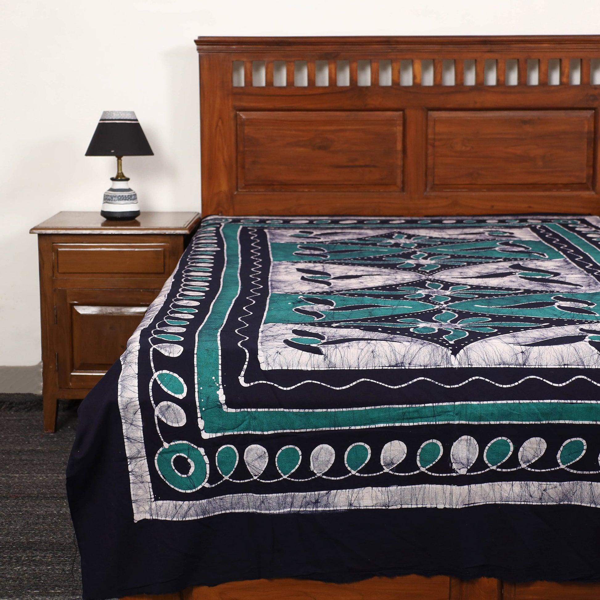 Blue - Hand Batik Printed Cotton Single Bed Cover (96 x 59 in) 40