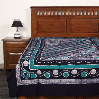 Blue - Hand Batik Printed Cotton Single Bed Cover (96 x 59 in) 41