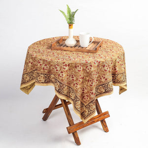 Brown - Original Pedana Kalamkari Block Printed Cotton Table Cover (45 x 45 in)