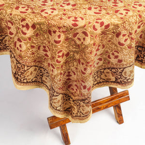 Brown - Original Pedana Kalamkari Block Printed Cotton Table Cover (45 x 45 in)