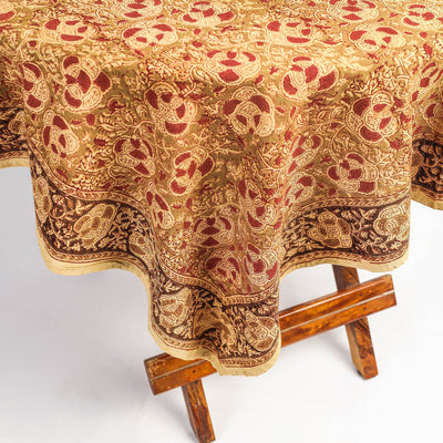 Brown - Original Pedana Kalamkari Block Printed Cotton Table Cover (45 x 45 in)