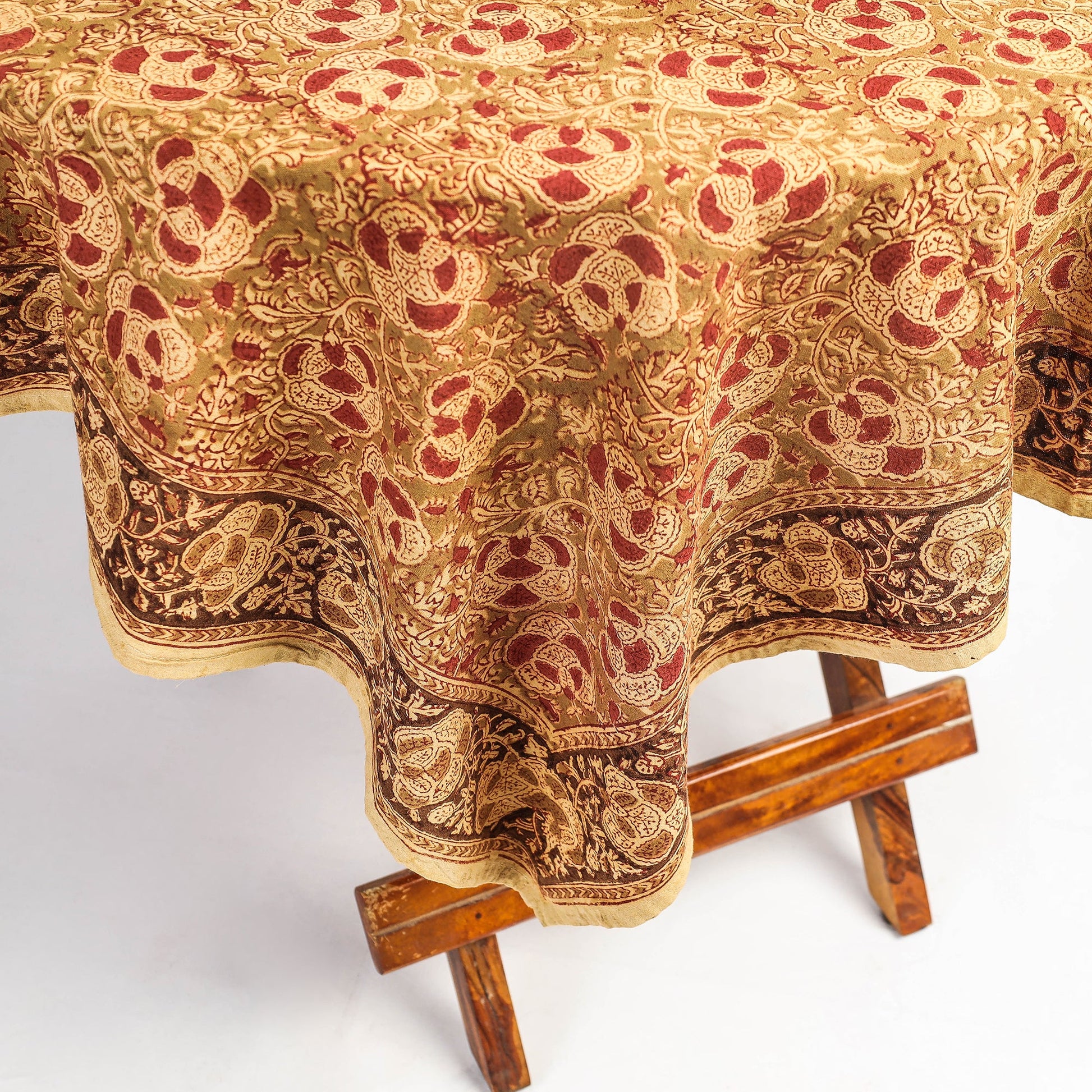 Brown - Original Pedana Kalamkari Block Printed Cotton Table Cover (45 x 45 in)