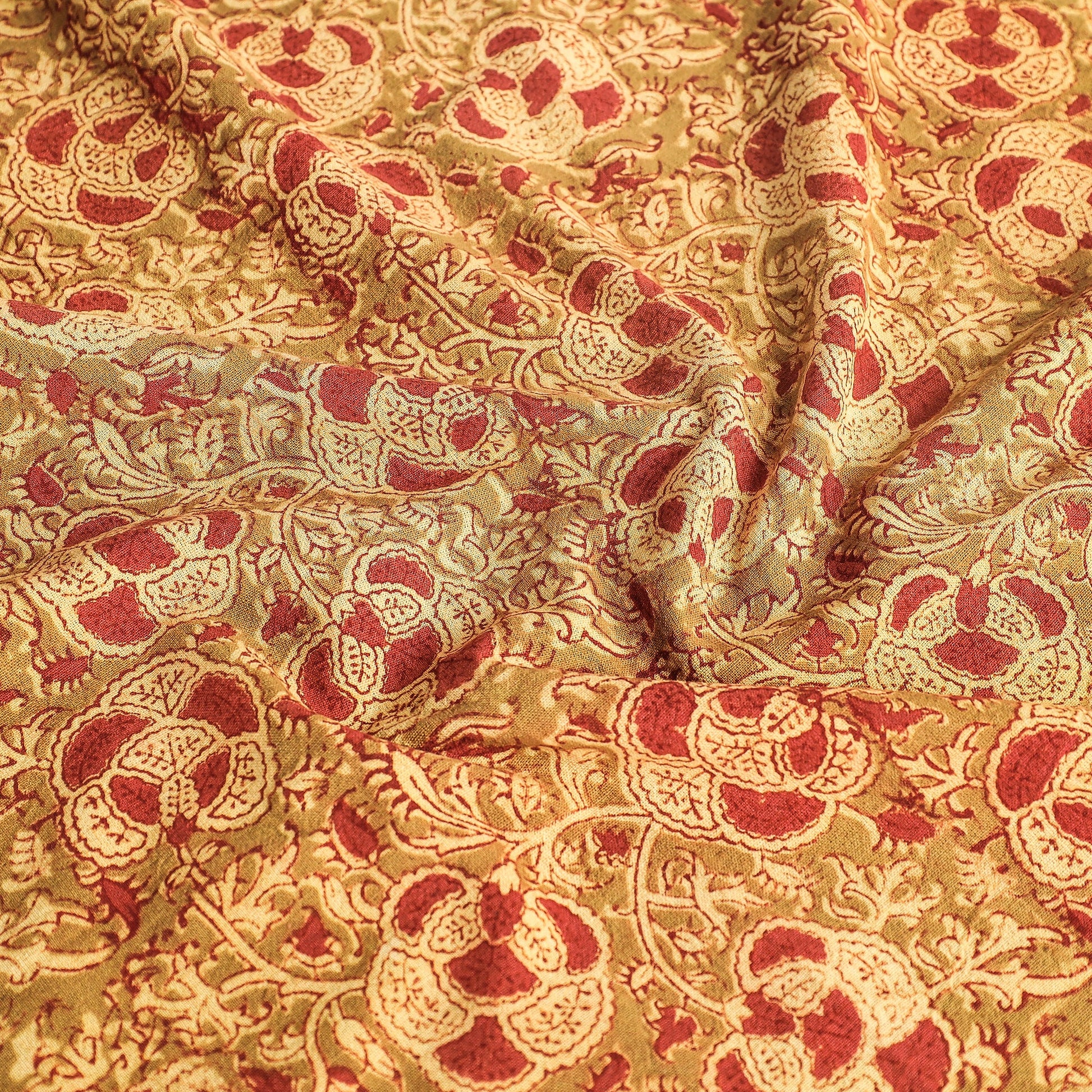 Brown - Original Pedana Kalamkari Block Printed Cotton Table Cover (45 x 45 in)