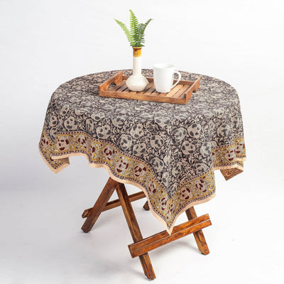 Brown - Original Pedana Kalamkari Block Printed Cotton Table Cover (45 x 45 in)