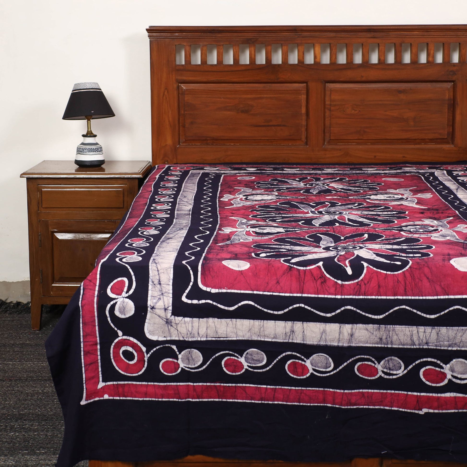 Black - Hand Batik Printed Cotton Single Bed Cover (96 x 59 in) 43
