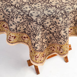 Brown - Original Pedana Kalamkari Block Printed Cotton Table Cover (45 x 45 in)
