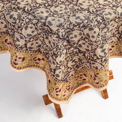 Brown - Original Pedana Kalamkari Block Printed Cotton Table Cover (45 x 45 in)