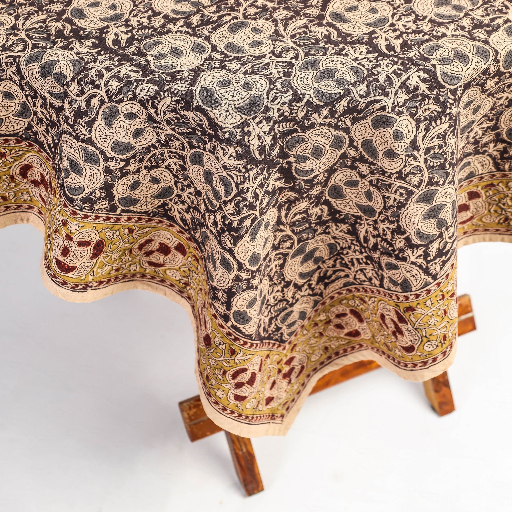 Brown - Original Pedana Kalamkari Block Printed Cotton Table Cover (45 x 45 in)
