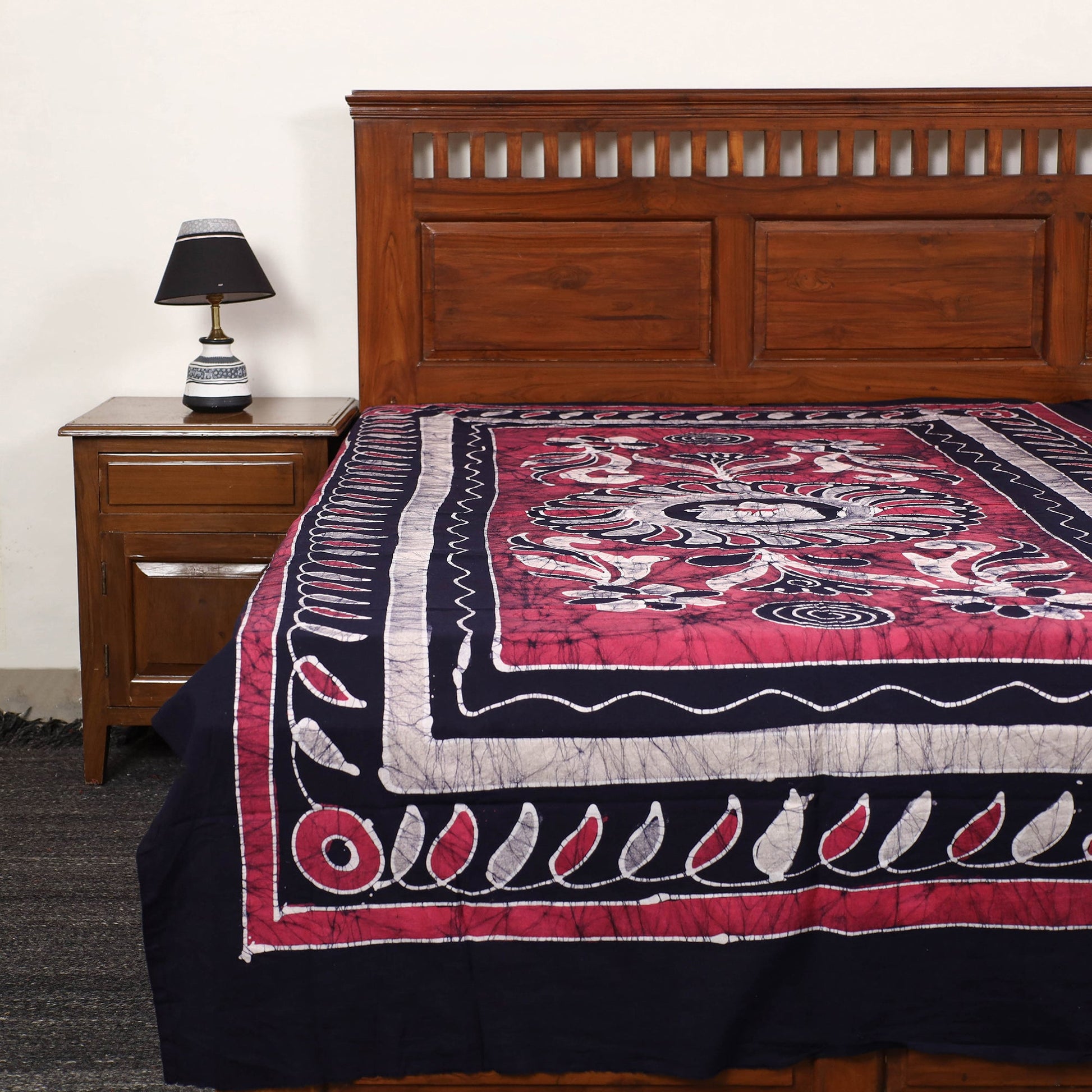 Black - Hand Batik Printed Cotton Single Bed Cover (96 x 59 in) 45