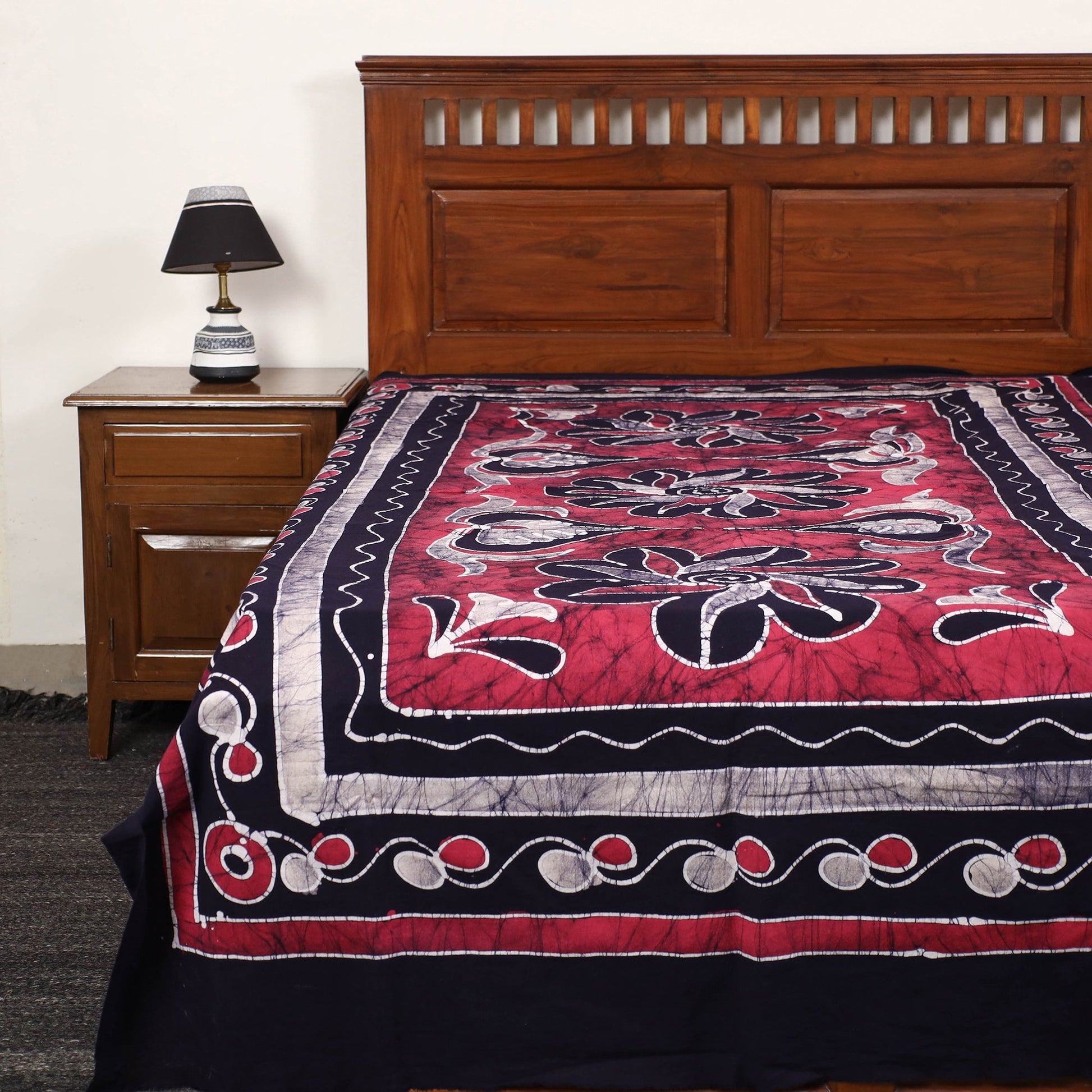 Black - Hand Batik Printed Cotton Single Bed Cover (96 x 59 in) 46