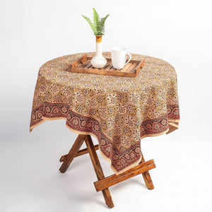 Beige - Original Pedana Kalamkari Block Printed Cotton Table Cover (45 x 45 in)