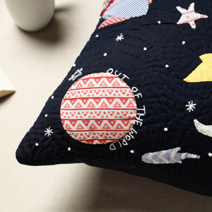 Blue  - Quilted Applique Cushion Cover (16 x 16 in) 08