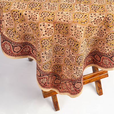 Beige - Original Pedana Kalamkari Block Printed Cotton Table Cover (45 x 45 in)