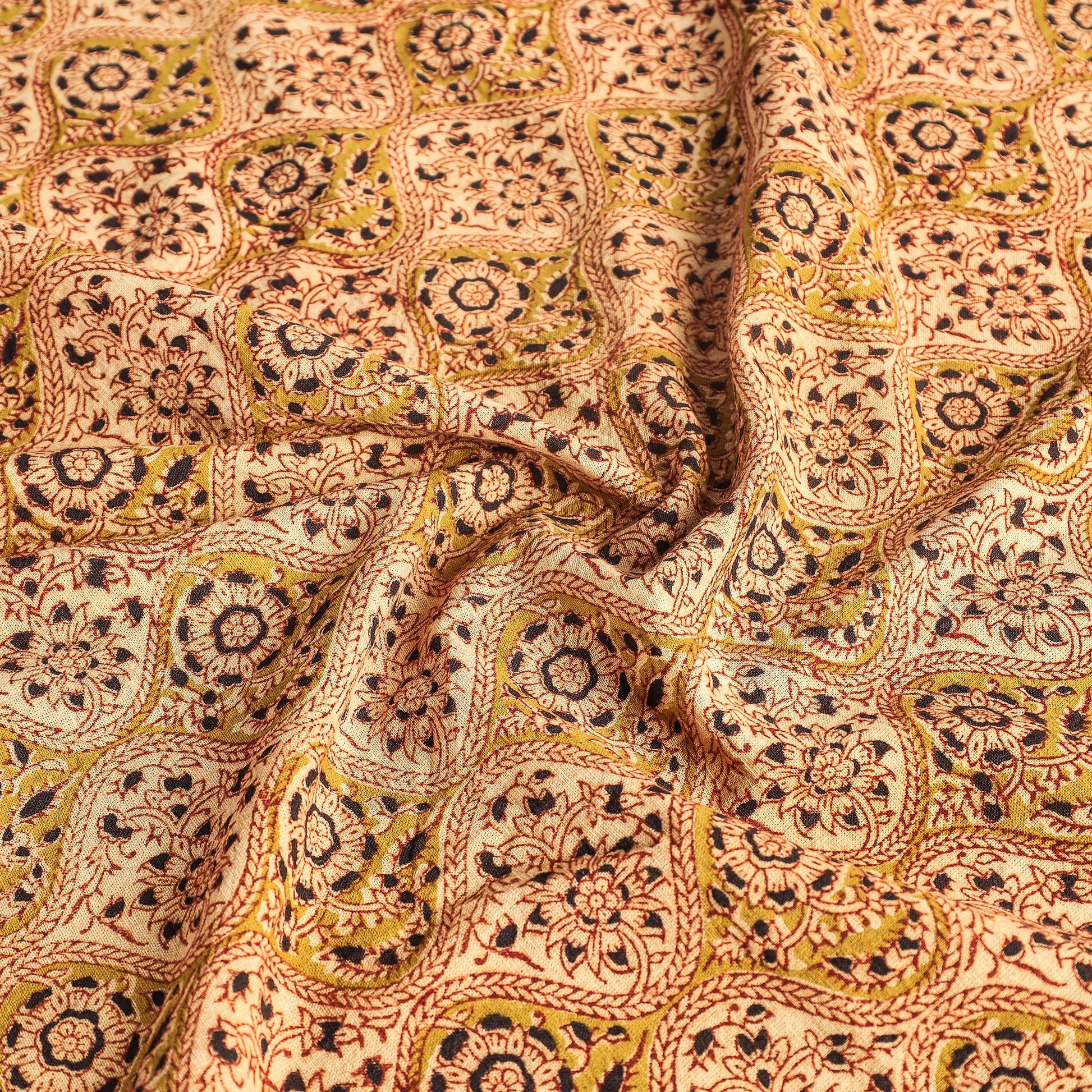 Beige - Original Pedana Kalamkari Block Printed Cotton Table Cover (45 x 45 in)