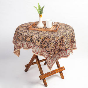 Beige - Original Pedana Kalamkari Block Printed Cotton Table Cover (45 x 45 in)