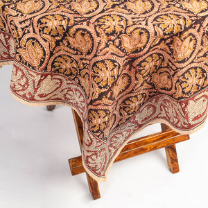 Beige - Original Pedana Kalamkari Block Printed Cotton Table Cover (45 x 45 in)