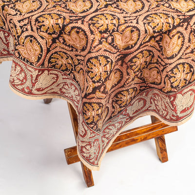 Beige - Original Pedana Kalamkari Block Printed Cotton Table Cover (45 x 45 in)