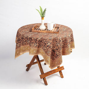 Brown - Original Pedana Kalamkari Block Printed Cotton Table Cover (45 x 45 in)