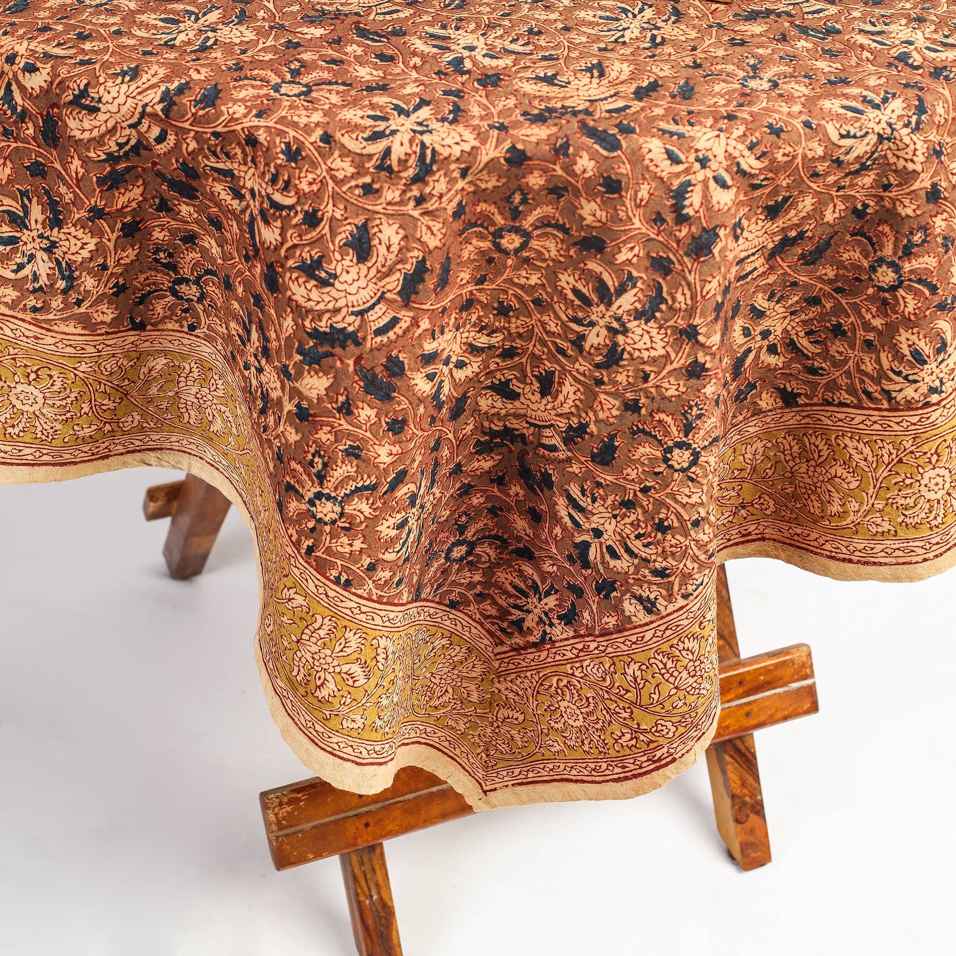 Brown - Original Pedana Kalamkari Block Printed Cotton Table Cover (45 x 45 in)