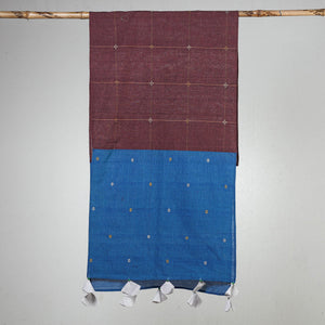 Blue - Godavari Jamdani Buti Patchwork Cotton Stole with Tassels