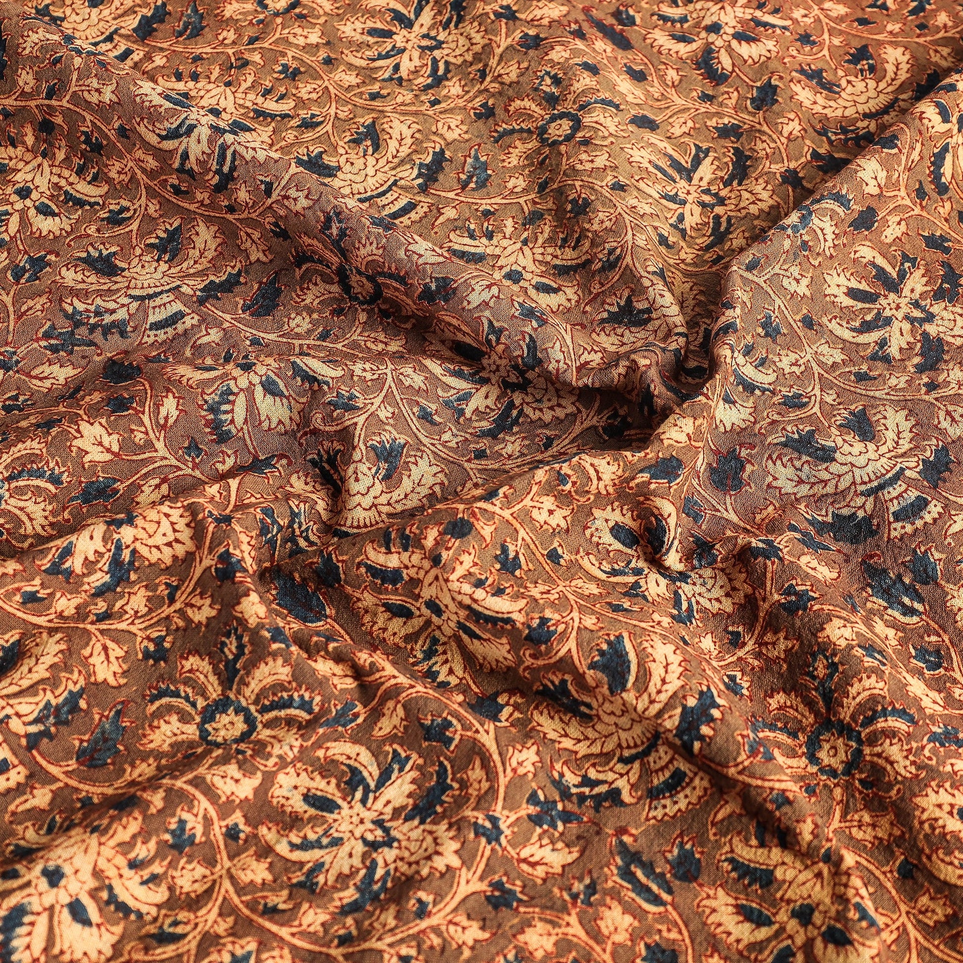 Brown - Original Pedana Kalamkari Block Printed Cotton Table Cover (45 x 45 in)