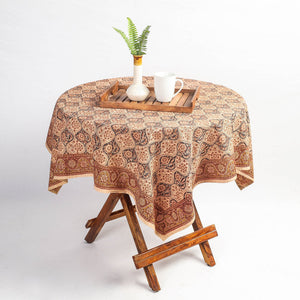 Beige - Original Pedana Kalamkari Block Printed Cotton Table Cover (45 x 45 in)
