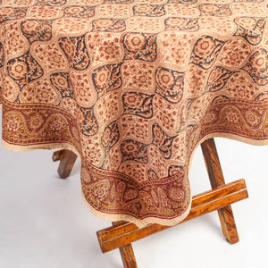 Beige - Original Pedana Kalamkari Block Printed Cotton Table Cover (45 x 45 in)