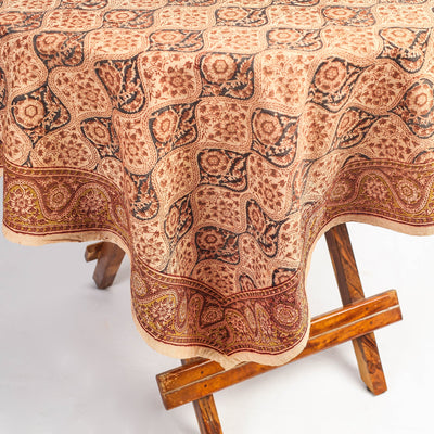 Beige - Original Pedana Kalamkari Block Printed Cotton Table Cover (45 x 45 in)
