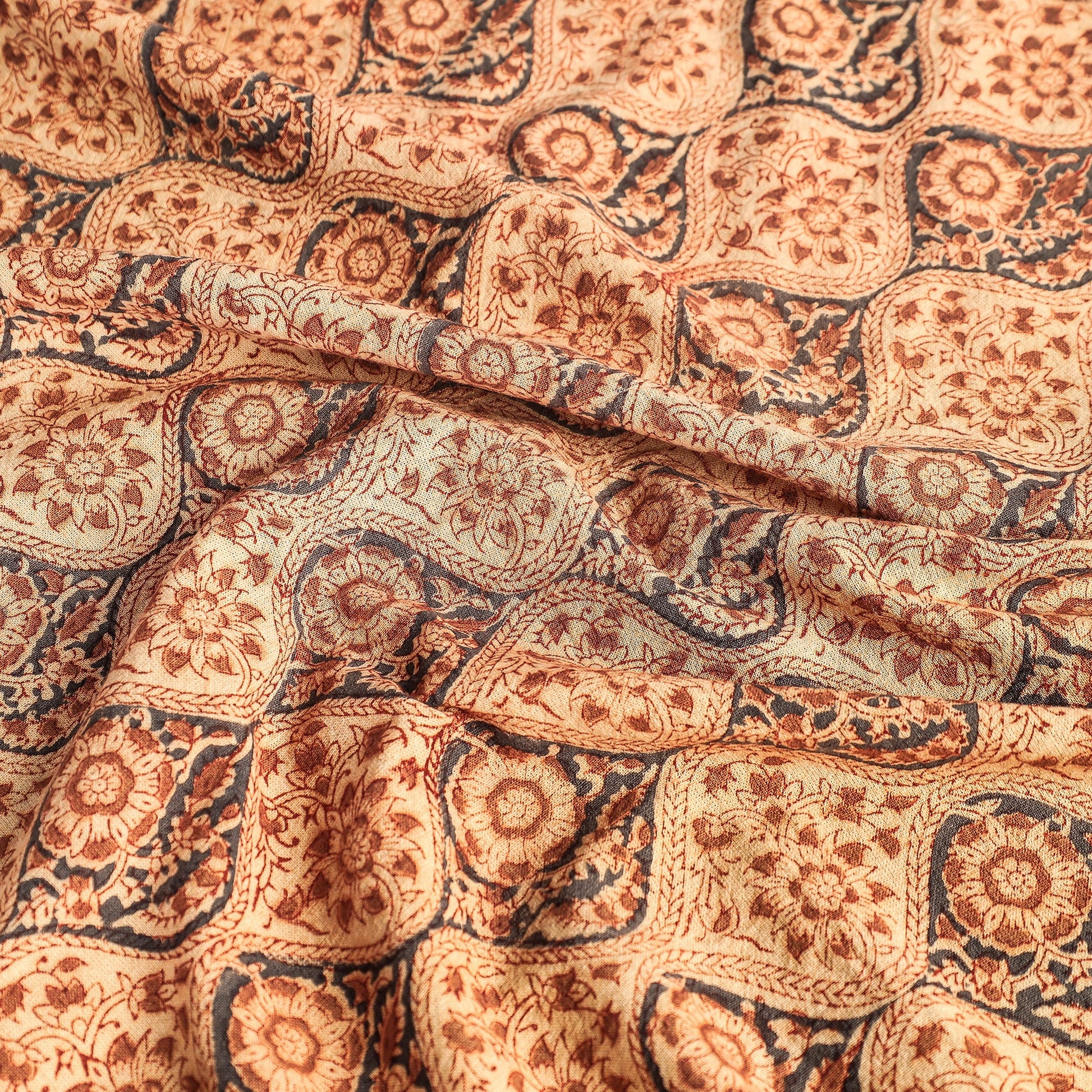 Beige - Original Pedana Kalamkari Block Printed Cotton Table Cover (45 x 45 in)
