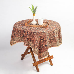 Brown - Original Pedana Kalamkari Block Printed Cotton Table Cover (45 x 45 in)