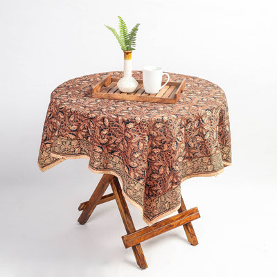 Brown - Original Pedana Kalamkari Block Printed Cotton Table Cover (45 x 45 in)