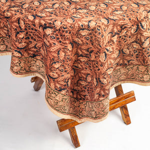 Brown - Original Pedana Kalamkari Block Printed Cotton Table Cover (45 x 45 in)