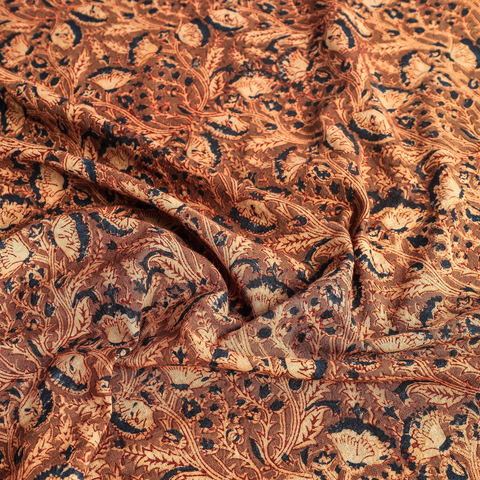 Brown - Original Pedana Kalamkari Block Printed Cotton Table Cover (45 x 45 in)