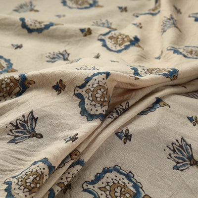Beige - Pure Wool Handloom Ajrakh Print Fabric 04