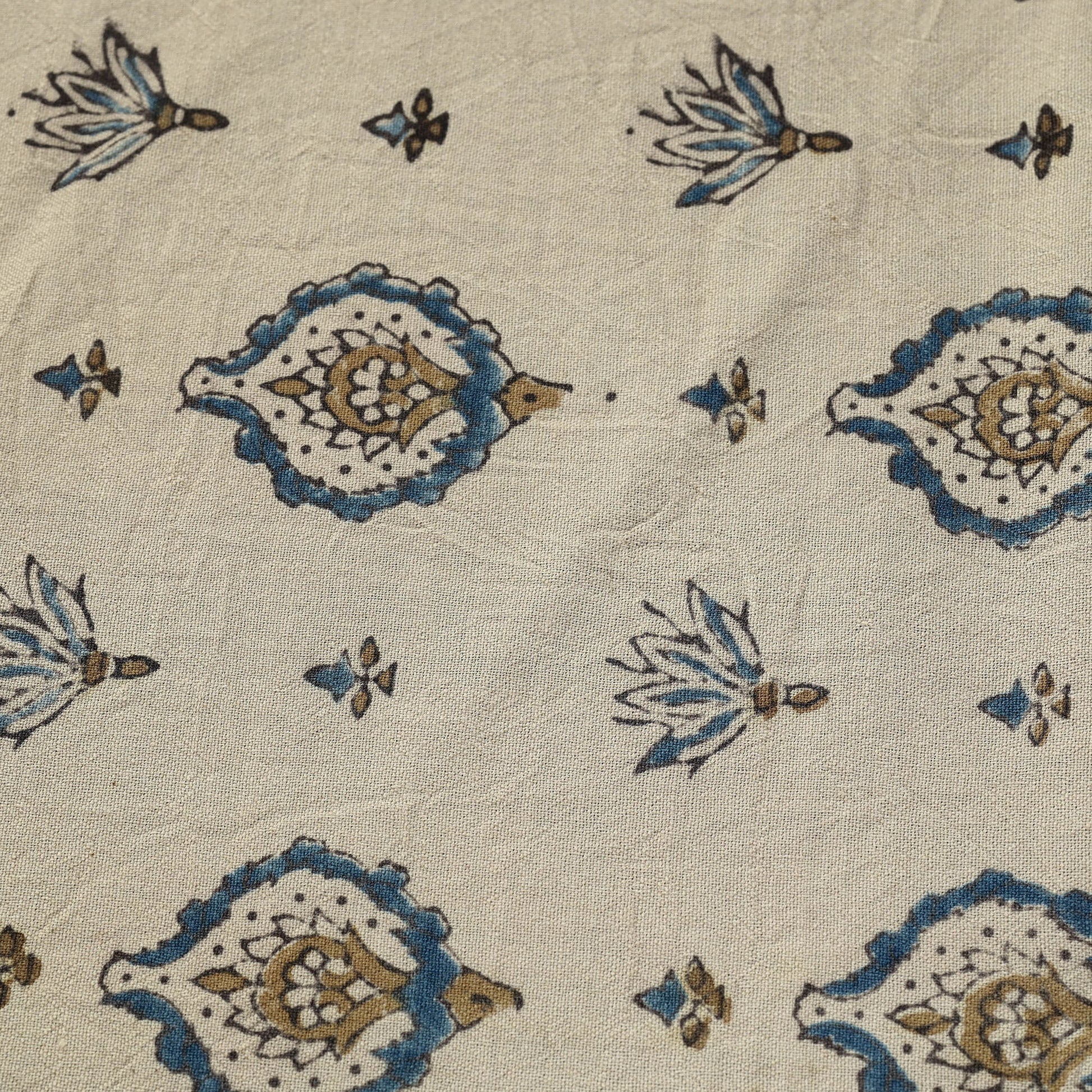 Beige - Pure Wool Handloom Ajrakh Print Fabric 04