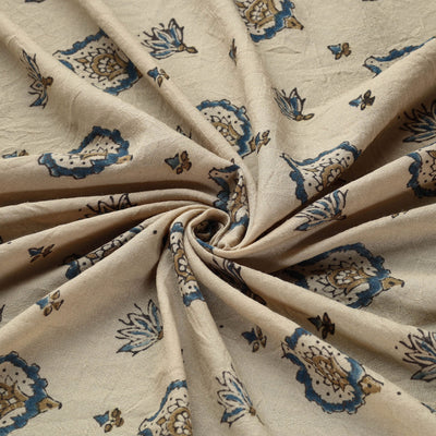 Beige - Pure Wool Handloom Ajrakh Print Fabric 04