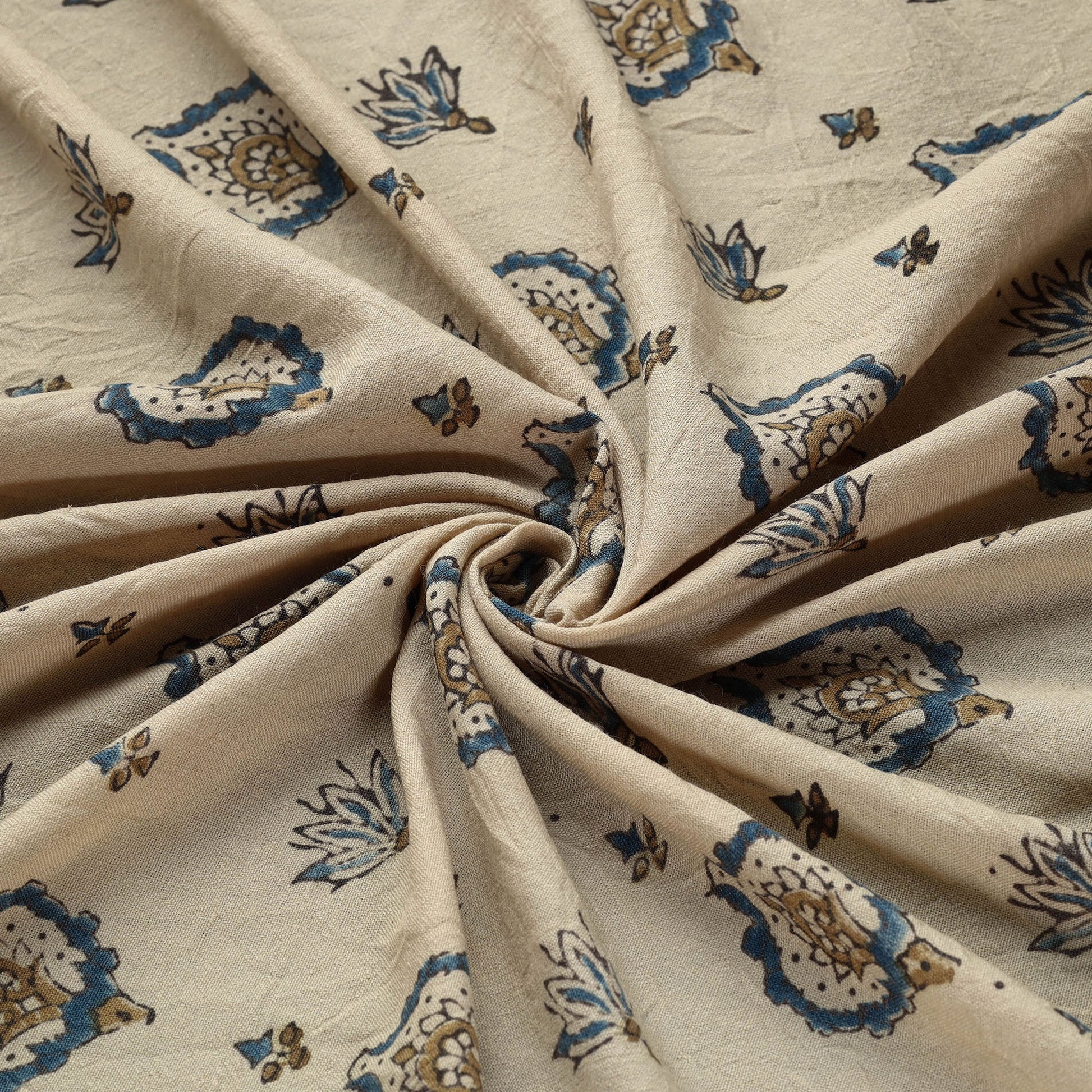 Beige - Pure Wool Handloom Ajrakh Print Fabric 04
