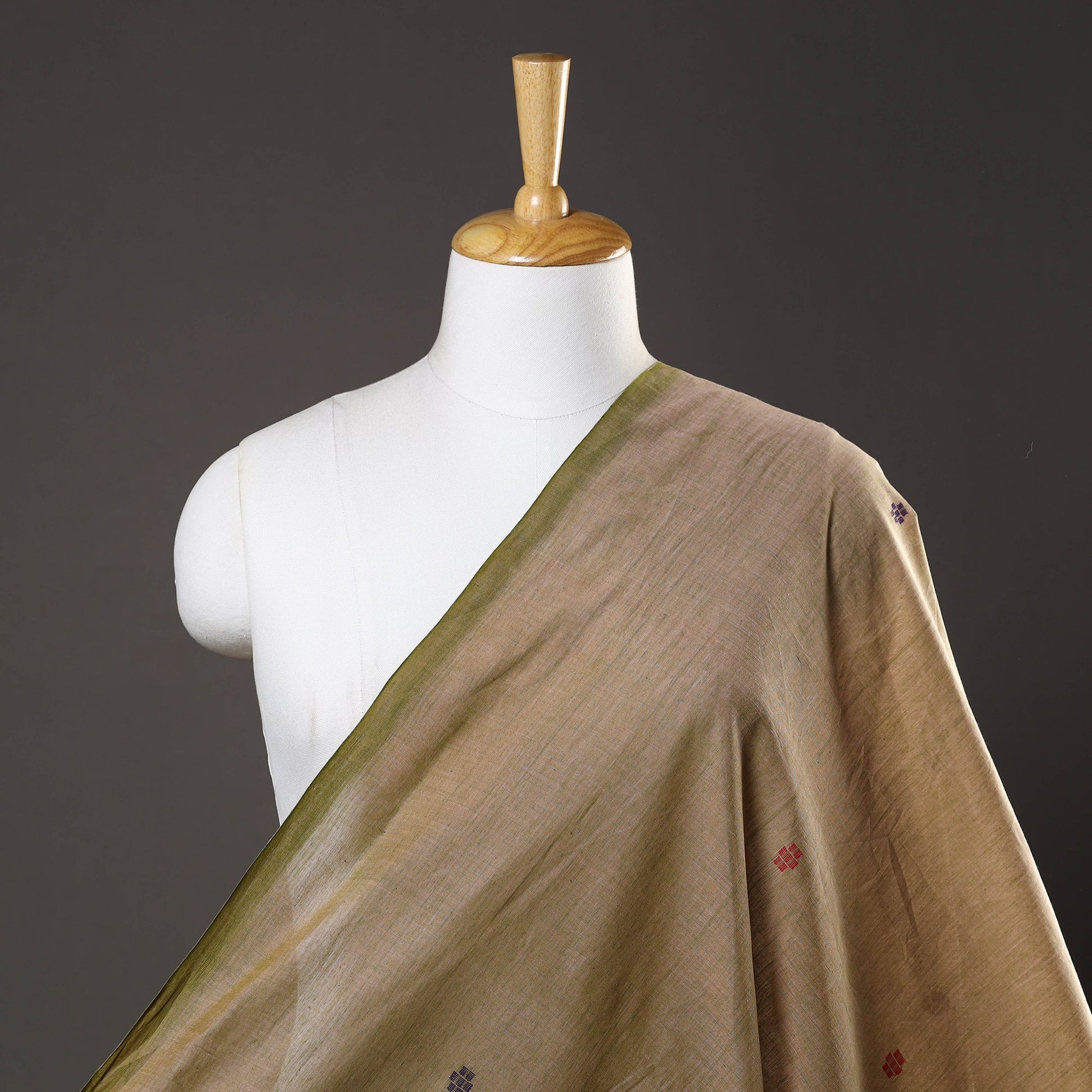 Brown - Mangalagiri Handloom Cotton Thread Buti Fabric