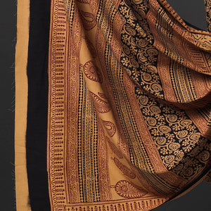 Brown - 3pc Natural Dyed Cotton Bagh Print Suit Material Set 09