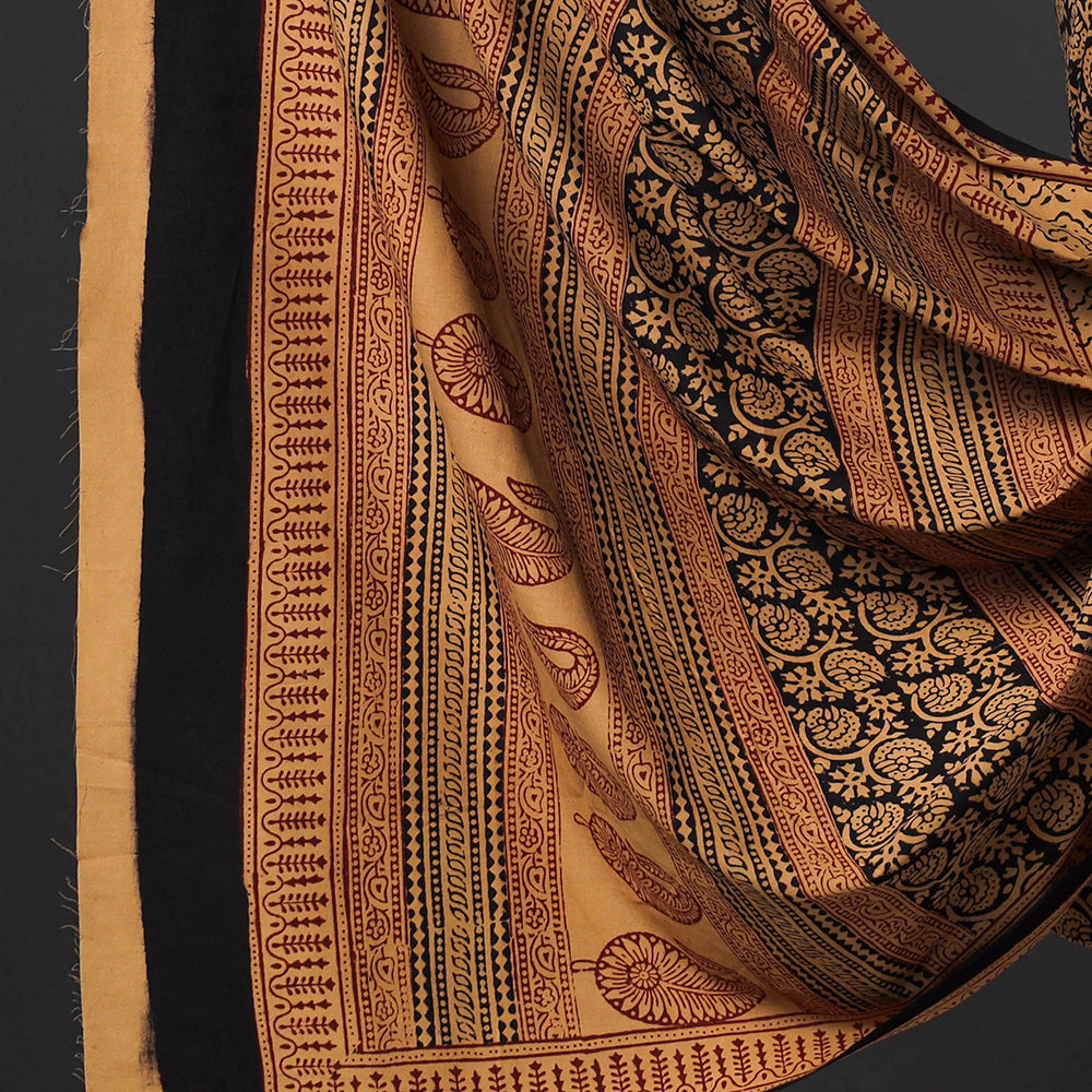 Brown - 3pc Natural Dyed Cotton Bagh Print Suit Material Set 09