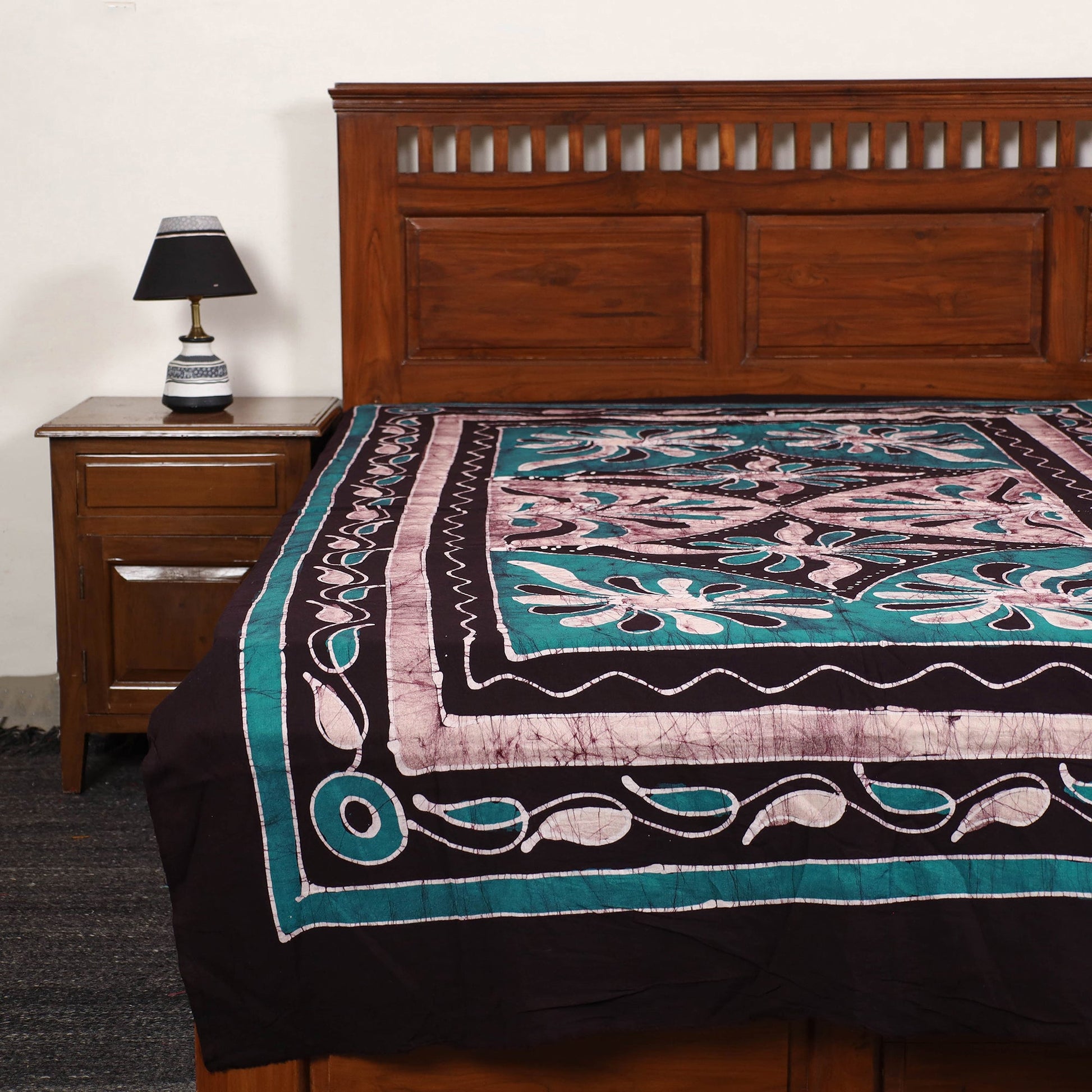 Brown - Hand Batik Printed Cotton Single Bed Cover (96 x 59 in) 65