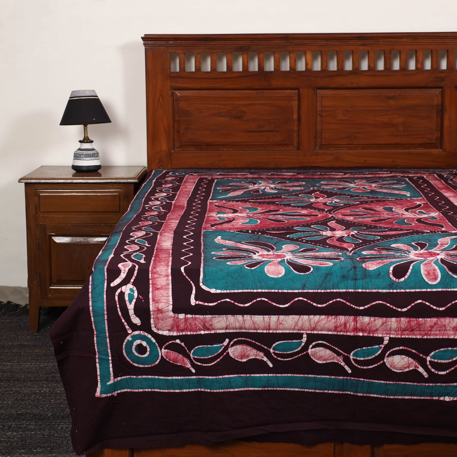 Brown - Hand Batik Printed Cotton Single Bed Cover (96 x 59 in) 69