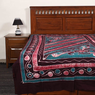 Brown - Hand Batik Printed Cotton Single Bed Cover (96 x 59 in) 70