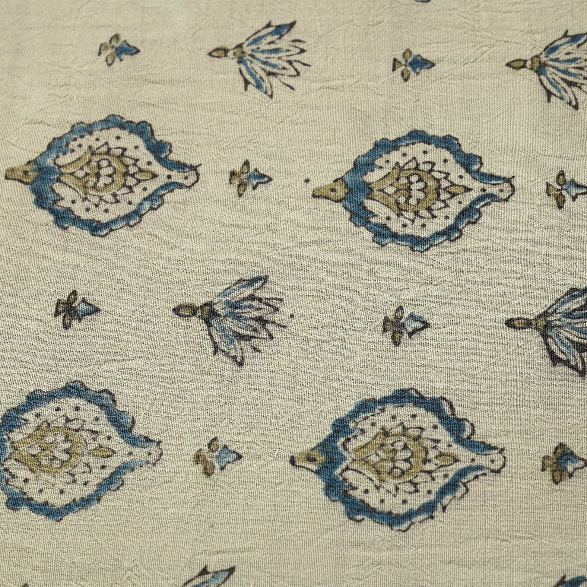 Beige - Pure Wool Handloom Ajrakh Print Fabric 12
